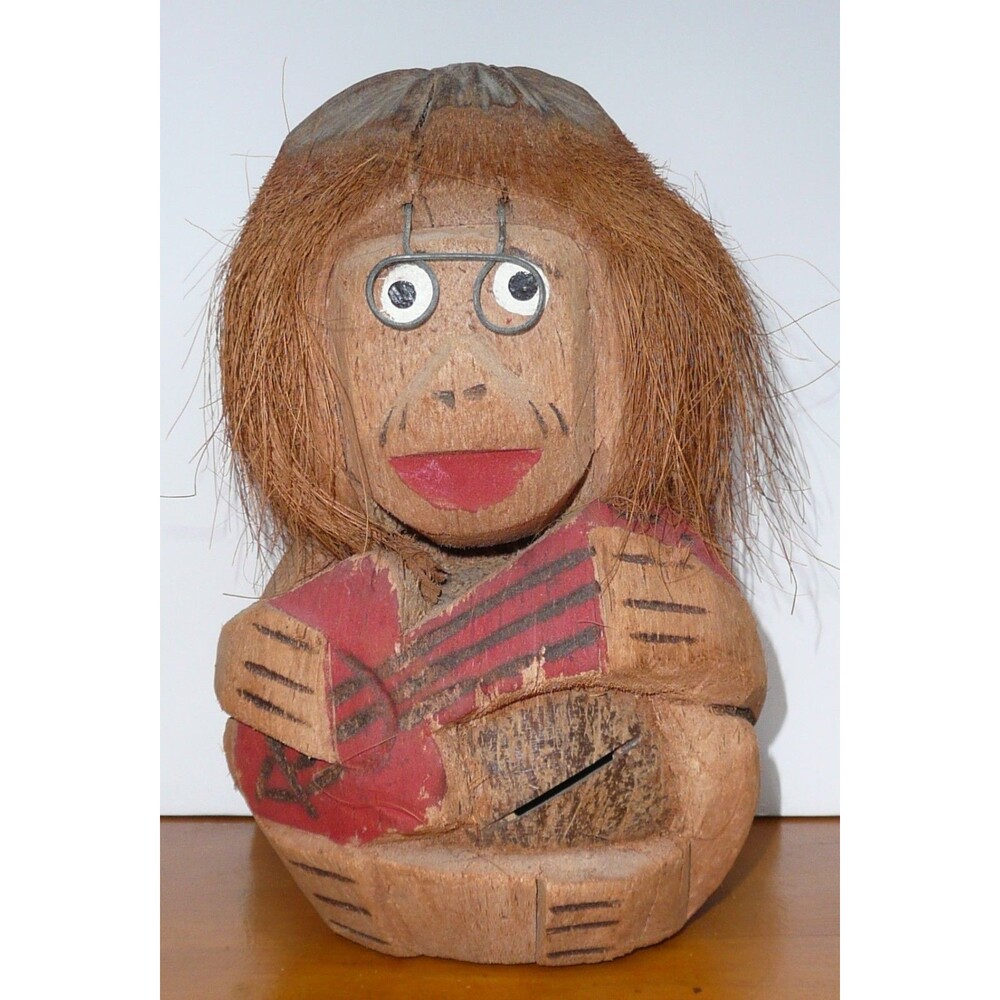 Hawaiian Luau Party Carved Coconut Guitar Player Man 8” Hair Tiki Glasses